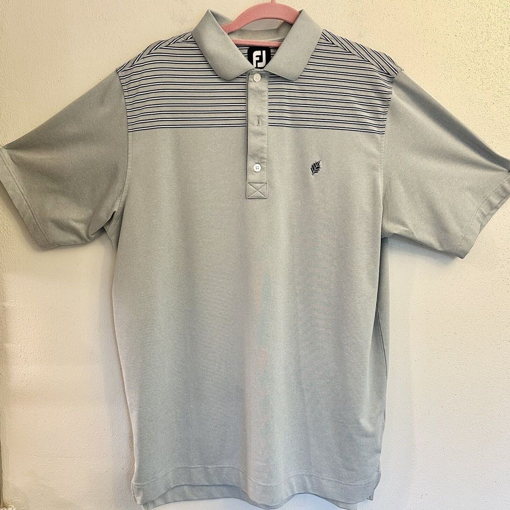 FootJoy FJ Golf Polo Shirt Mens Short Sleeve Wicking Stretch Gray Striped Size M